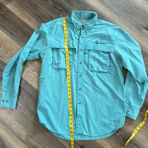 LL Bean Fishing Shirt Mens Medium Light Green Button Up Long Sleeve - Picture 6 of 12